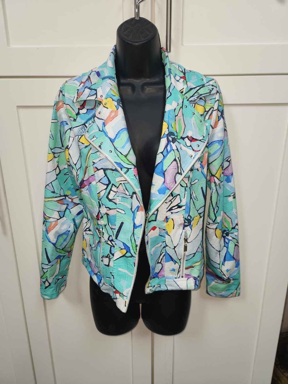 🍉Women's Mint Abstract Print Biker Jacket